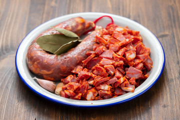 portuguese smoked sausages in dish