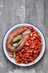 portuguese smoked sausages in dish