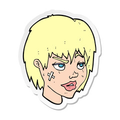 sticker of a cartoon woman with plaster on face