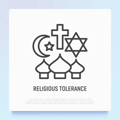 Fototapeta premium Religious tolerance thin line icon, interfaith respect. Modern vector illustration of peace and understanding between islam, christianity and judaism.