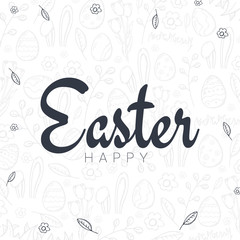 Happy Easter typography poster on the hand-draw doodle backgrounds. Modern calligraphy. Vector illustration.