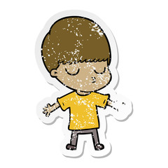 distressed sticker of a cartoon calm boy
