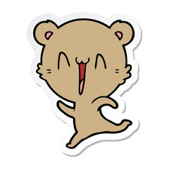 sticker of a happy bear running cartoon