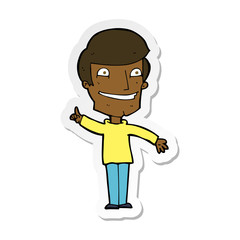 sticker of a cartoon grinning man with idea