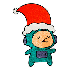 christmas textured cartoon of kawaii astronaut