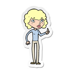 sticker of a cartoon woman giving thumbs up symbol