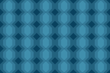 Seamless, abstract background pattern made with transparent geometric shapes. Decorative, retro vector art in tones of blue color.
