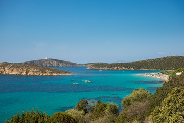 sunny landscape with turquoise sea and beach