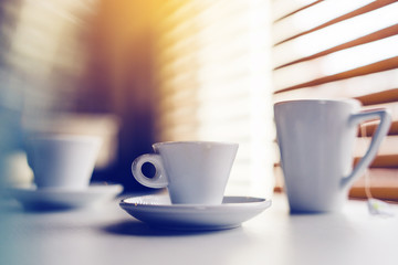 Cup of coffee on the table at the cafe shop
