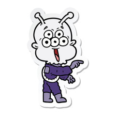 sticker of a happy cartoon alien