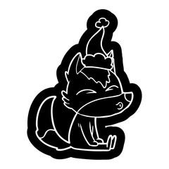 cartoon icon of a wolf whistling wearing santa hat