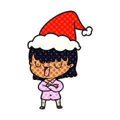 comic book style illustration of a woman wearing santa hat