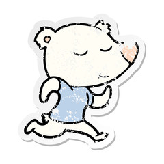 distressed sticker of a happy cartoon polar bear