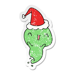 christmas distressed sticker cartoon of kawaii ghost