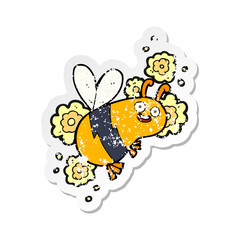 retro distressed sticker of a cartoon bee
