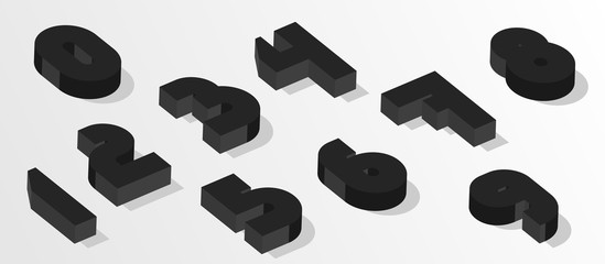 Black isometric numbers. 3d effect numbers. Vector numbers for any typography design.