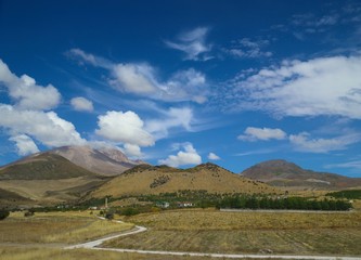 Cappadocia landscape, view to Erciyes Mountain 