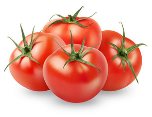 Isolated tomato. Pile of whole fresh tomatoes isolated on white background, with clipping path