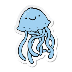 sticker of a cartoon happy jellyfish