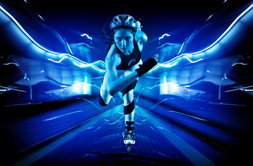 Professional beautiful woman roller skating