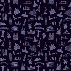 Seamless background with tourist attractions and architectural landmarks