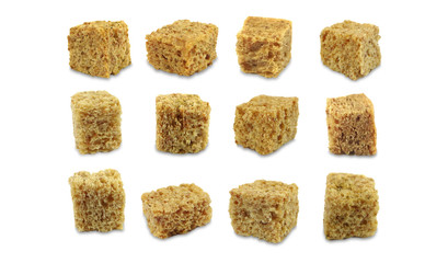 Set of different croutons isolated on a white background