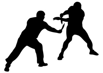 Fototapeta na wymiar Man in sport fight with knives on white background