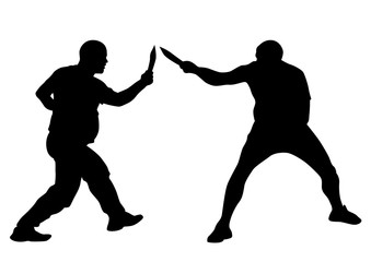 Man in sport fight with knives on white background