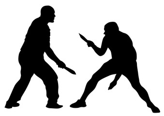 Man in sport fight with knives on white background