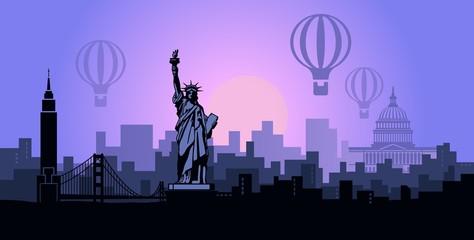 Abstract landscape of the city with sights of the USA