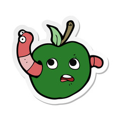sticker of a cartooon worm in apple