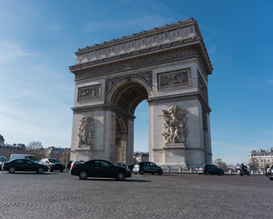 Fototapeta na wymiar Arc de Triomphe daylight traffic paris France horizontal photo