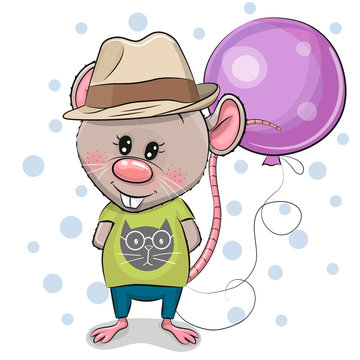 Cute Cartoon Rat boy with Balloon