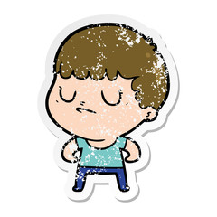 Fototapeta premium distressed sticker of a cartoon grumpy boy