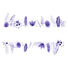 Handgetekende boeket van paarse bloemen. Aquarel frame op witte achtergrond. schets stijl