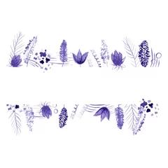 Fotobehang Vlinders Handgetekende boeket van paarse bloemen. Aquarel frame op witte achtergrond. schets stijl