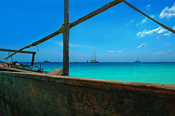 Amazing ocean view from wooden ship on Zanzibar island