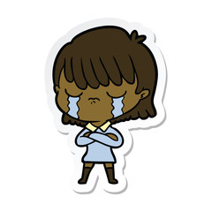 sticker of a cartoon woman crying