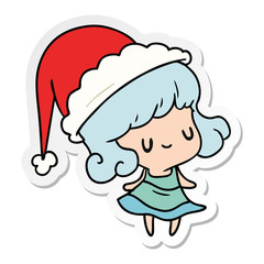 christmas sticker cartoon of kawaii girl