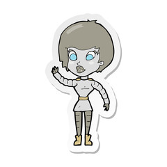 sticker of a cartoon robot woman waving