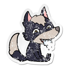 Obraz premium distressed sticker of a cartoon hungry wolf sitting waiting