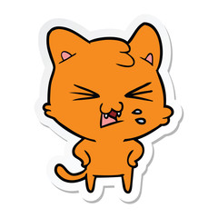 sticker of a cartoon hissing cat