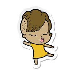 sticker of a cartoon pretty hipster girl