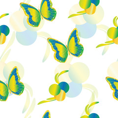 seamless pattern with butterflies vector in yellow, green and blue colors