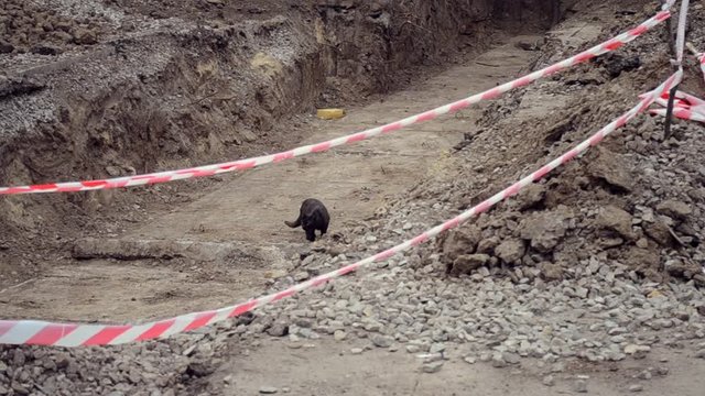 Pit dug protective red tape