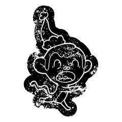 shouting cartoon distressed icon of a monkey wearing santa hat