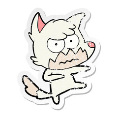 distressed sticker of a cartoon annoyed fox