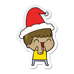 sticker cartoon of a happy man wearing santa hat