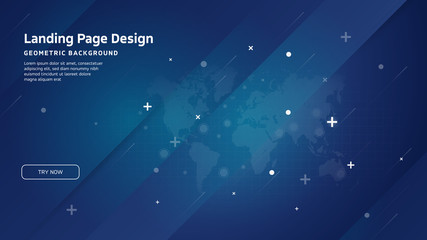 Minimal geometric background. Landing page design template. Artificial intelligence project - World map composition. EPS10 vector