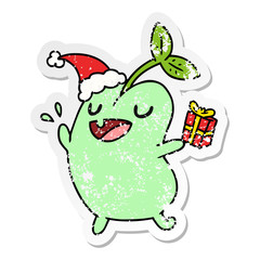 christmas distressed sticker cartoon of kawaii seed